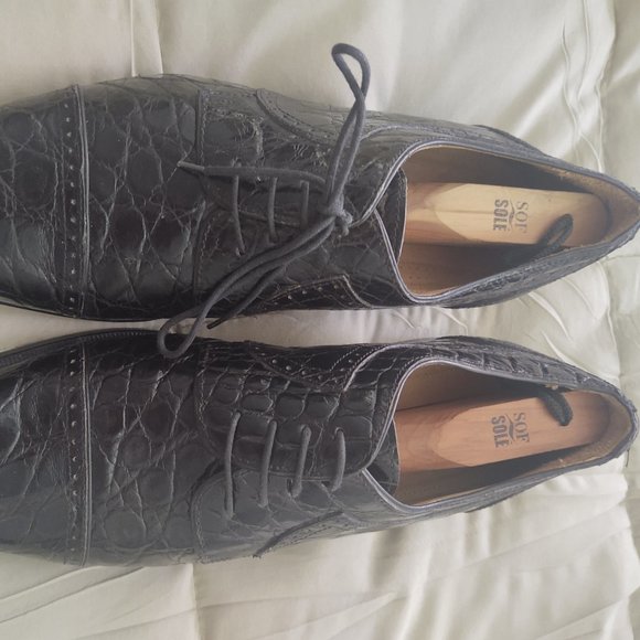 Zelli Men's Crocodile Leather Shoes - BLACK 12M - Picture 8 of 12